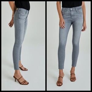 AG Farrah Skinny Ankle Frayed Hem High-Rise Jeans - Gray Pearl
